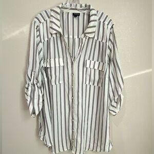 torrid White Button-Up Blouse with Black Stripes